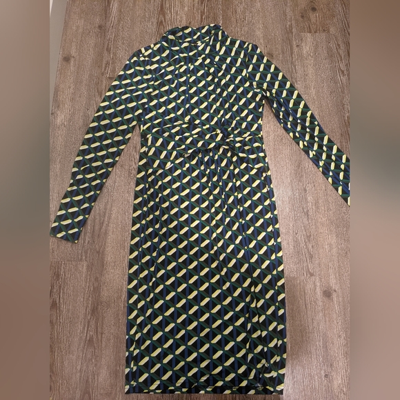 Jolie Moi Twist Front Long Sleeve Dress Geo Pattern UK 12 (US 8) - Picture 3 of 6